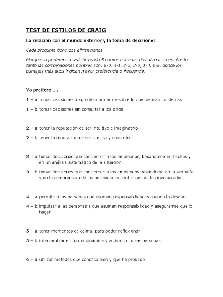 Análisis del Test de Craig | PDF | Pensamiento | Toma de decisiones