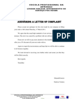 Trabalho de Pares- Answering a Letter of Complaint