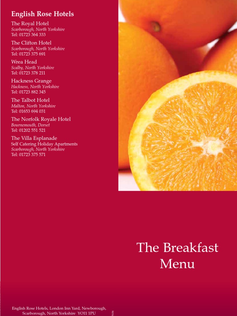 English Rose Hotels Breakfast Menu PDF Cuisine Food And Drink