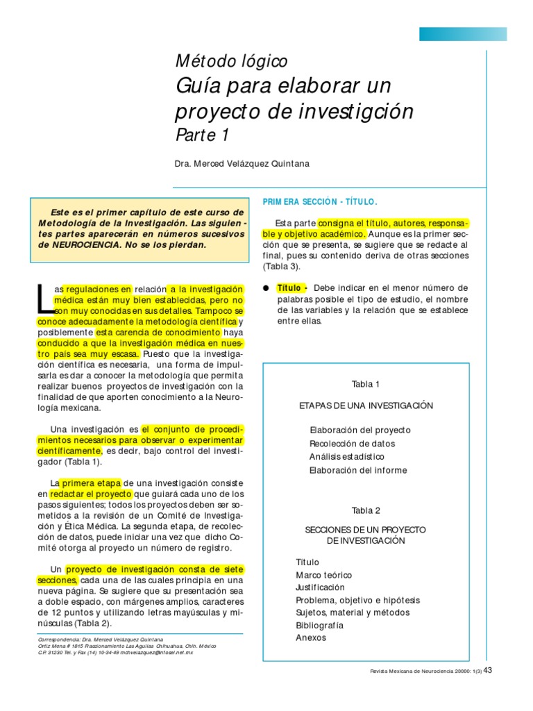 Guía para Elaborar Un Proyecto de Investigación Parte 1 | PDF ...