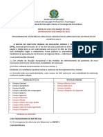 Procedimentos de matrícula para ingresso no IFPE