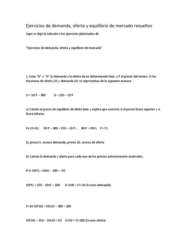 Ejercicios de Demanda, Oferta y Equilibrio de Mercado Resueltos | PDF