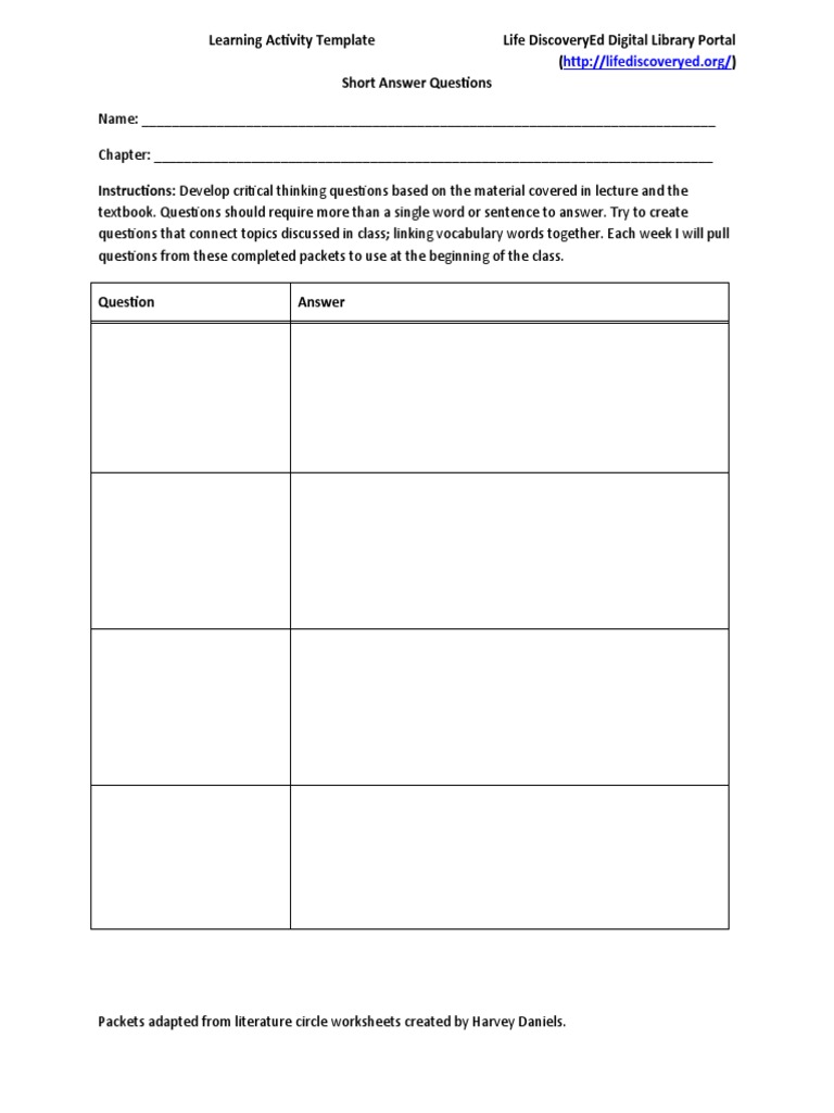 Learning Activity Template Life Discoveryed Digital Library Portal ...