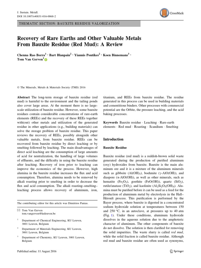 Recovery of Rare Earths from Red Mud | PDF | Aluminium | Iron