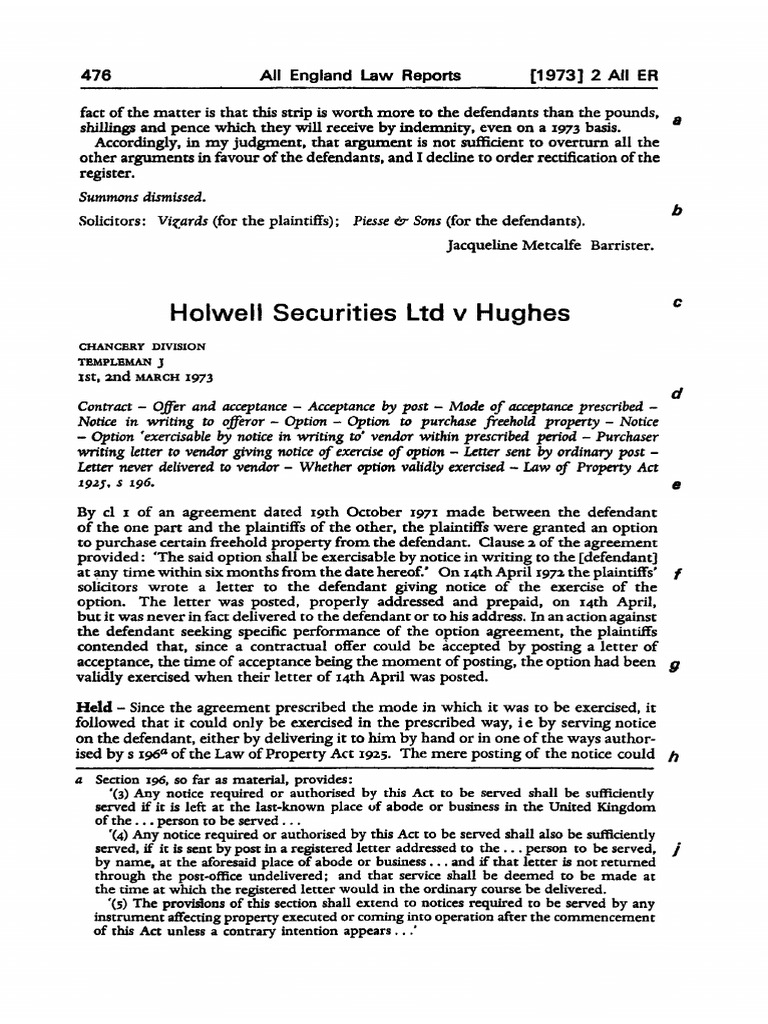 Holwell Securities LTD V Hughes PDF