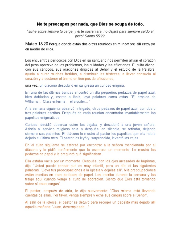No Te Preocupes Por Nada, Que Dios Se Ocupa de Todo | PDF | Oración | Dios