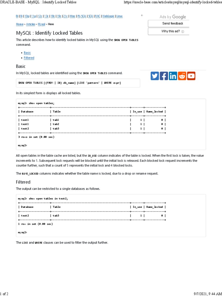 MySQL Identify Locked Tables Download Free PDF My Sql Computer