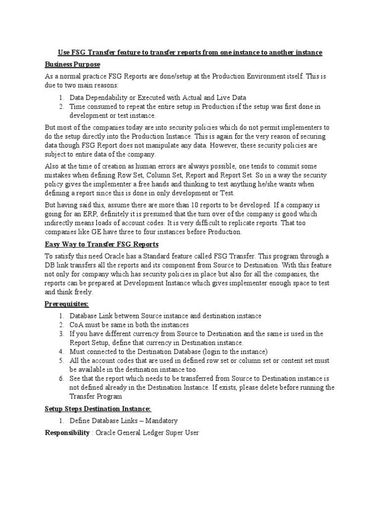 Use FSG Transfer Feature To Transfer Reports F | PDF | Oracle Database ...