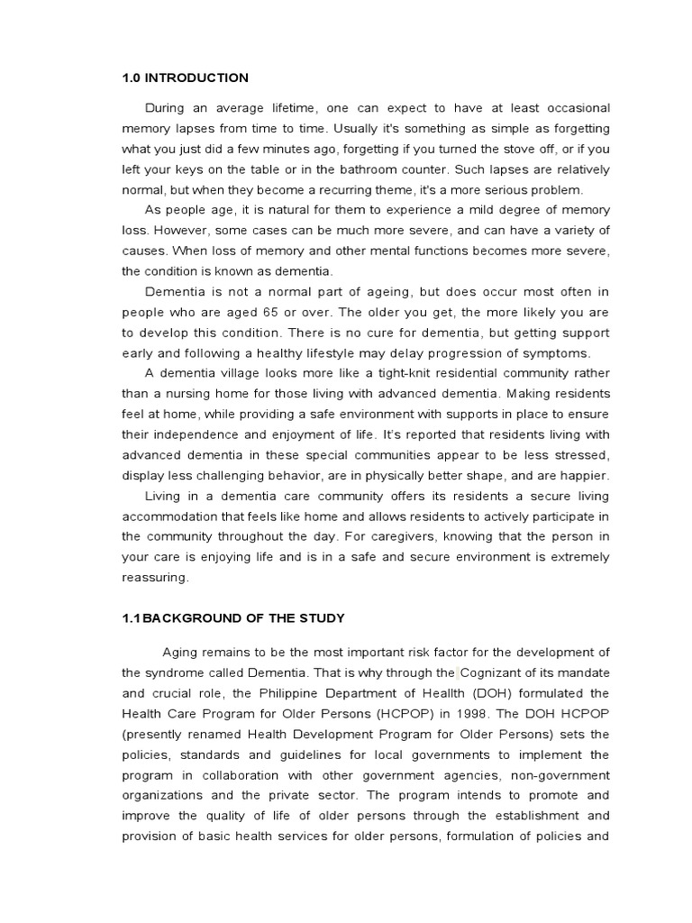 Chapter 1 Thesis Pdf Dementia Caregiver