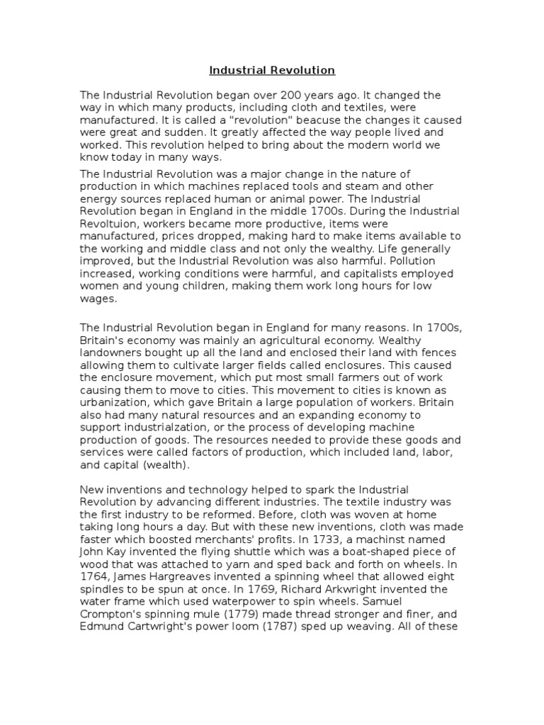 industrial revolution essay topics