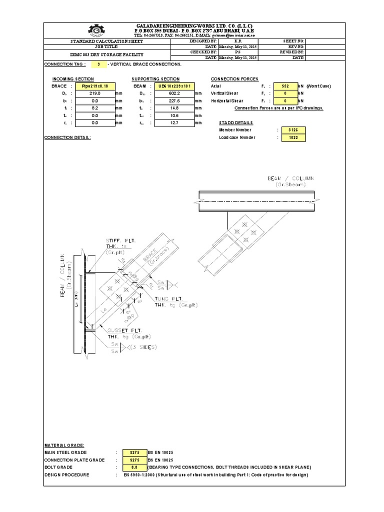 03) PIPE193.7x8 V-BRACE - GUSSET PLT. | PDF | Screw | Beam (Structure)