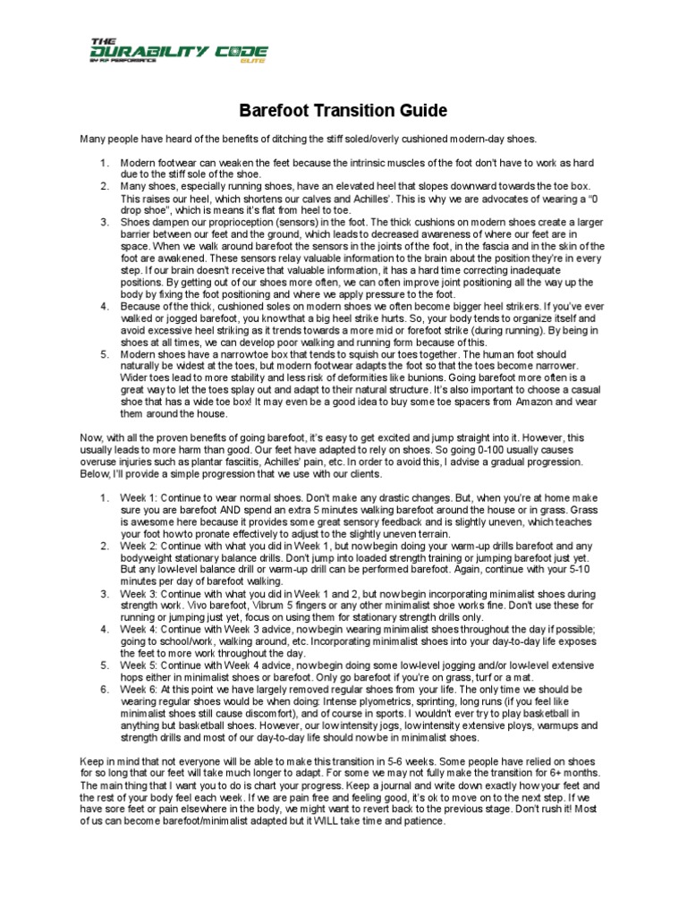 Barefoot Transition Guide | PDF | Foot | Shoe