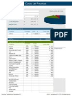 Planilla de Excel Calculadora de Costo de Recetas