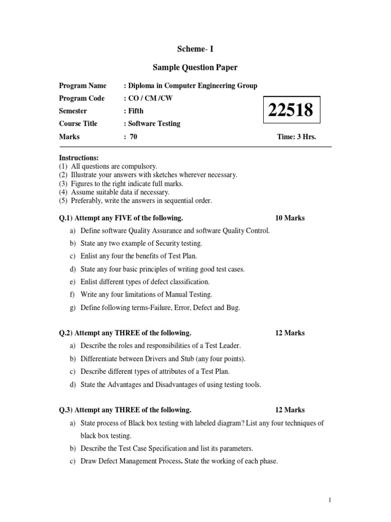 Sample Question Paper | PDF | Software Testing | Software Quality