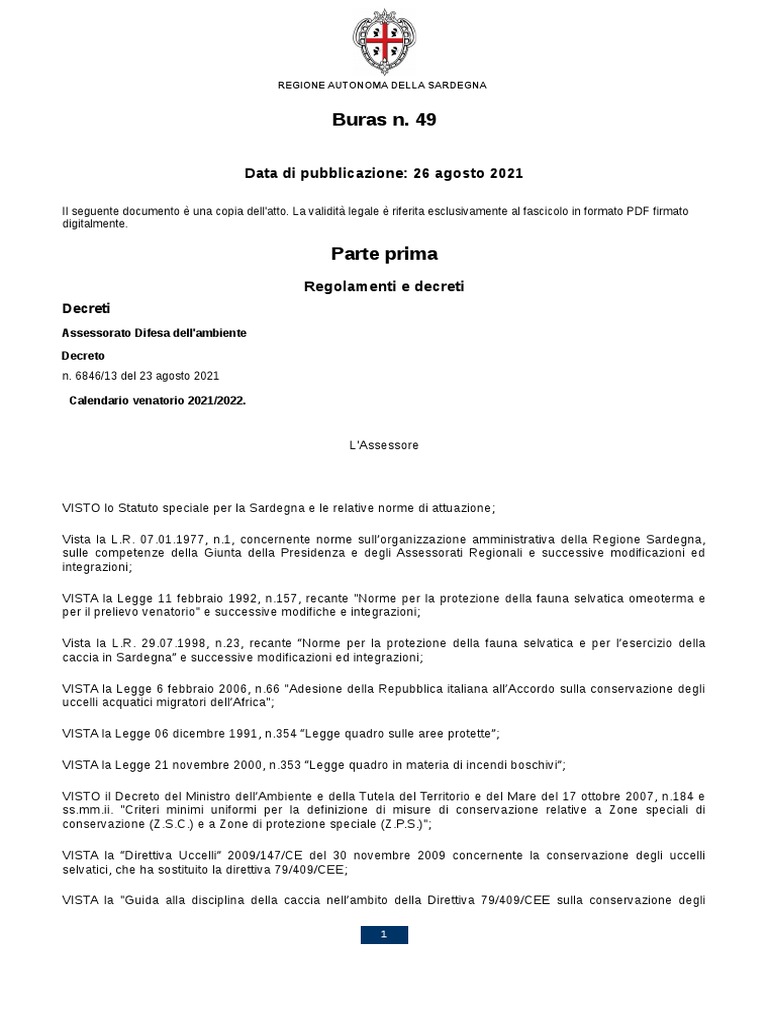 Calendario Venatorio Sardegna PDF