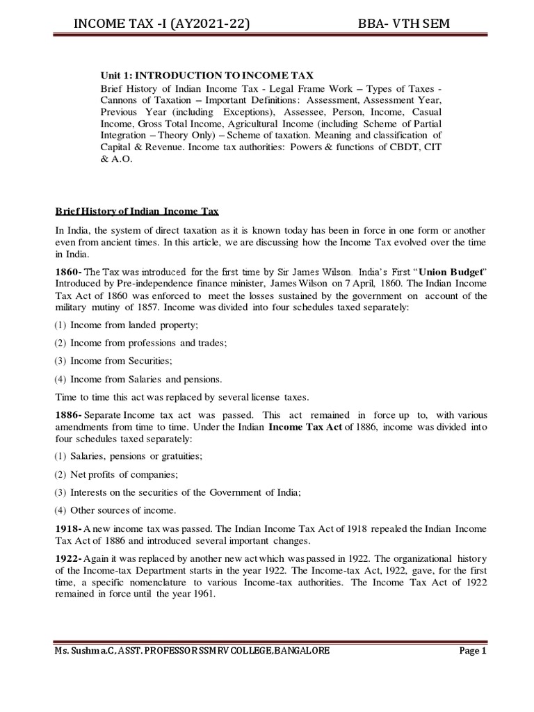 Income Tax Overview for BBA 5th Sem | PDF | Taxes | Indirect Tax