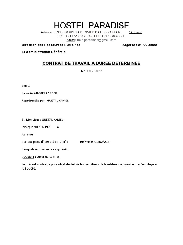 Contrat de travail à durée déterminée | PDF | Heures supplémentaires ...