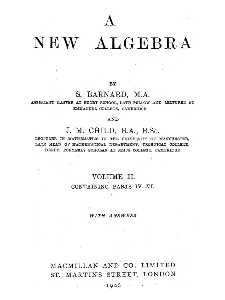 Algebra2 (Barnard) | PDF