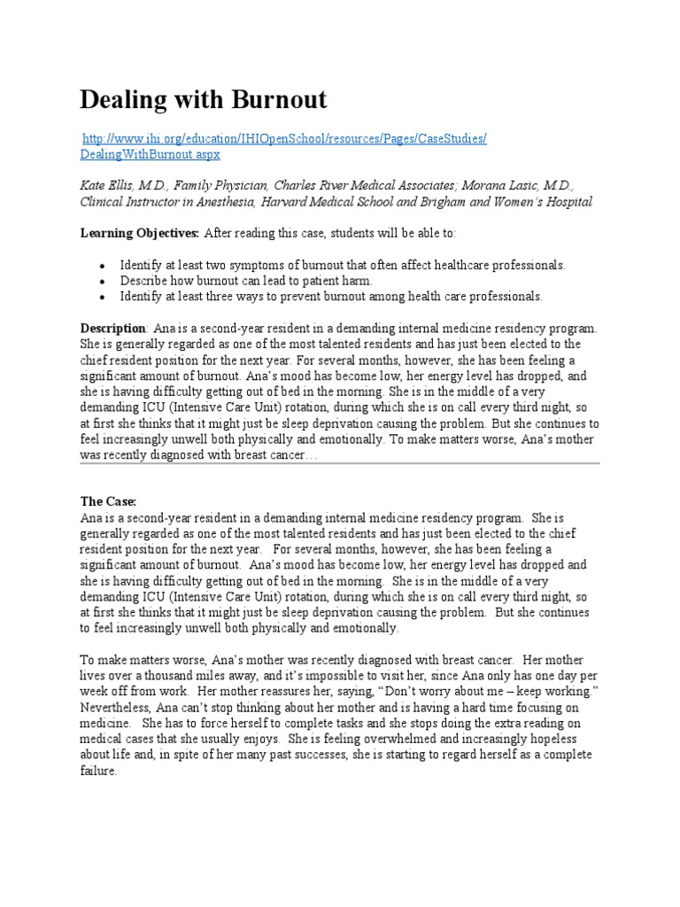 Addressing Burnout in Healthcare | PDF | Occupational Burnout | Health ...