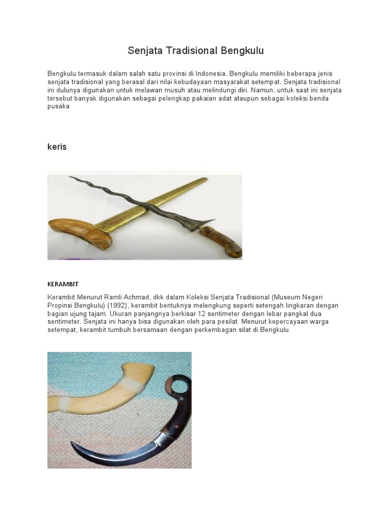 Senjata Tradisional Bengkulu: Kerambit | PDF