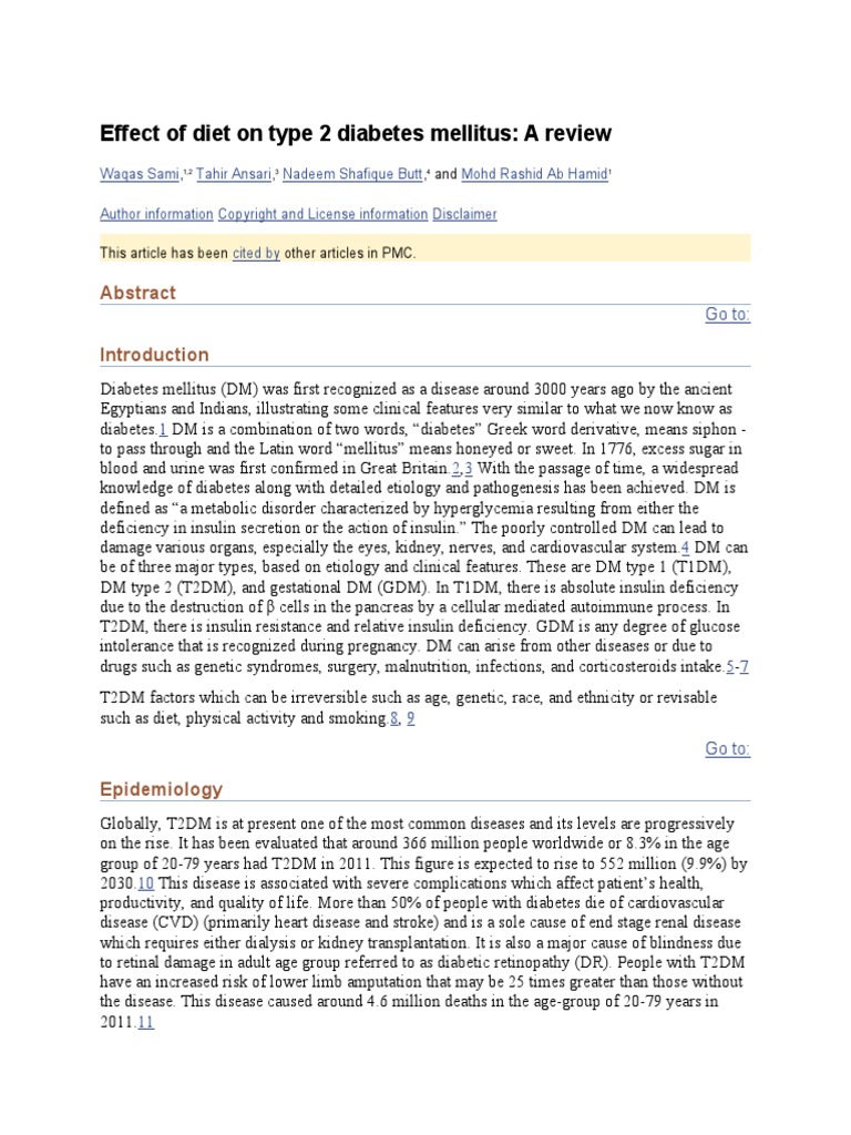 Effect of Diet On Type 2 Diabetes Mellitus | PDF | Metabolic Disorders ...