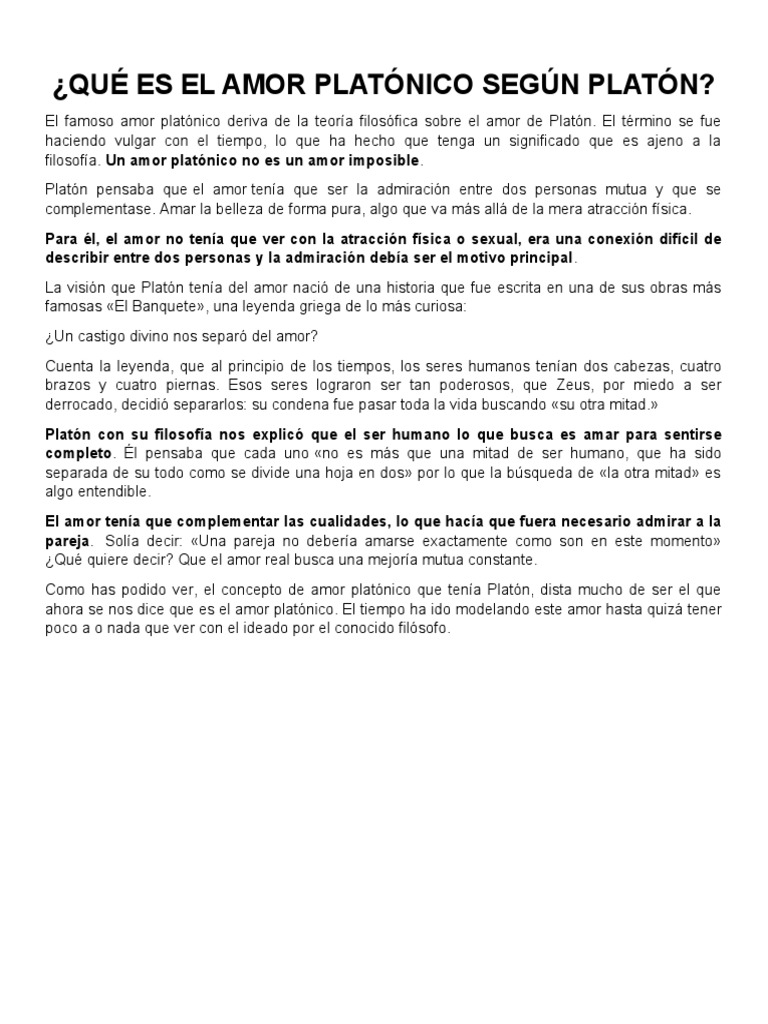 Qué Es El Amor Platónico Según Platón | PDF | Filosofía