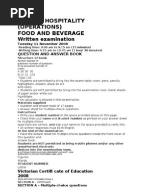 Food And Beverage Knowledge Test Pdf