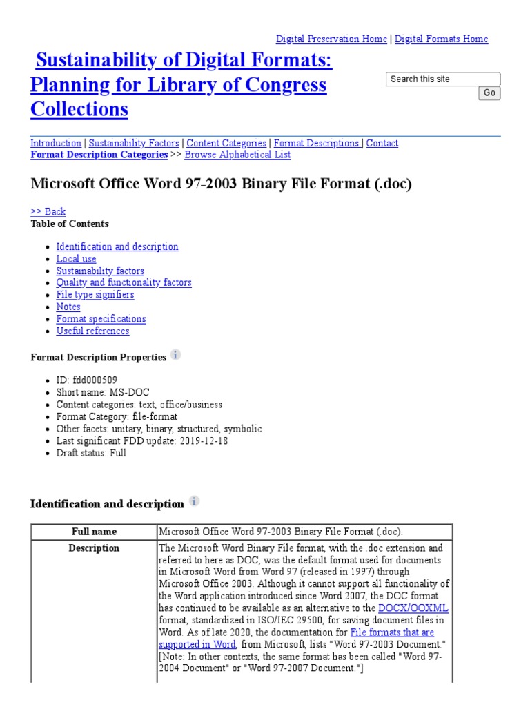 Microsoft Office Word 97-2003 Binary File Format | PDF | File Format ...