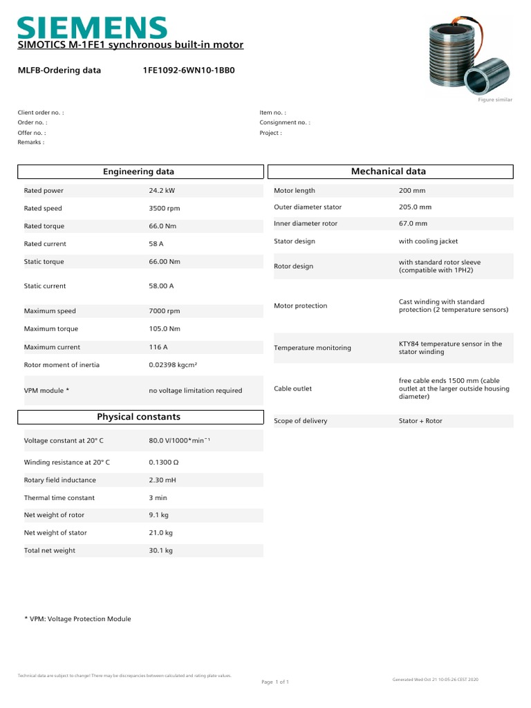 1fe1092 6wn10 1bb0 Datasheet En Pdf Electric Motor Electrical 