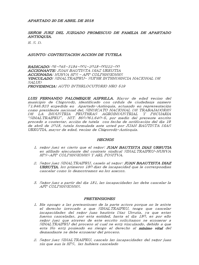Contestación Tutela Juzgado Familiar Apartado | PDF | Justicia | Crimen ...
