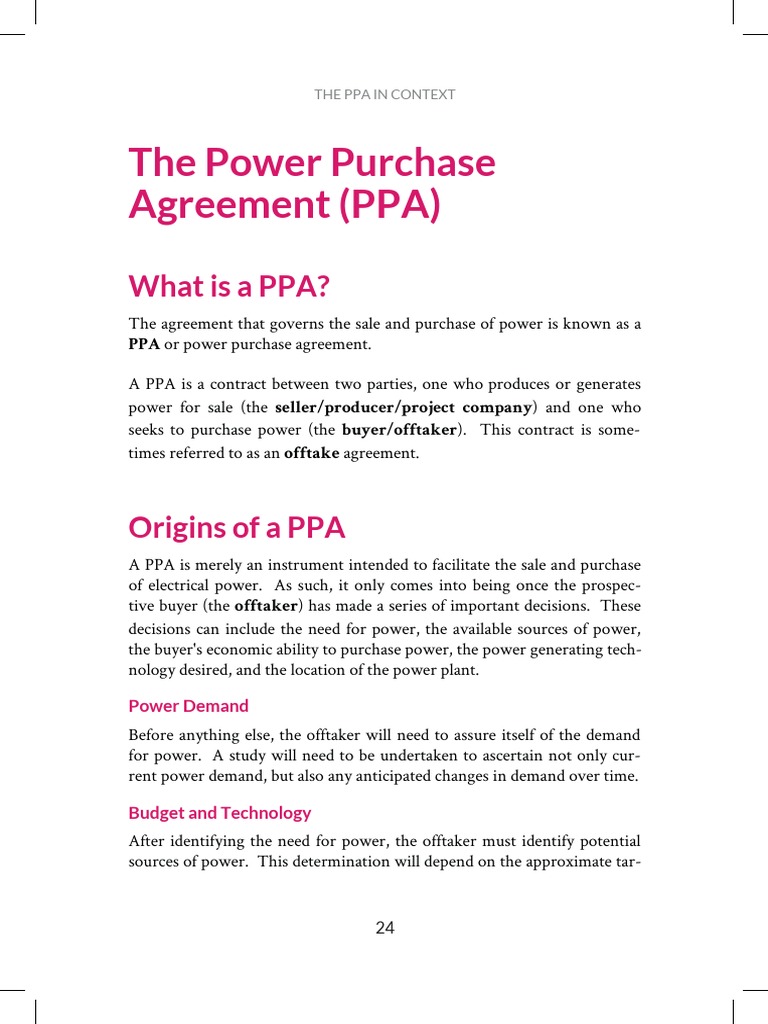 The Power Purchase Agreement (PPA) : What Is A PPA? | PDF | Loans ...