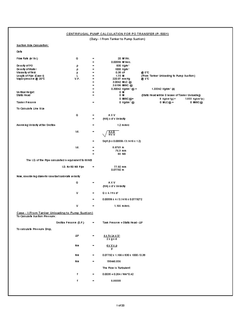 (Centrifugal Pump Calculation For DM PW Water To R401 PDF Pump Valve