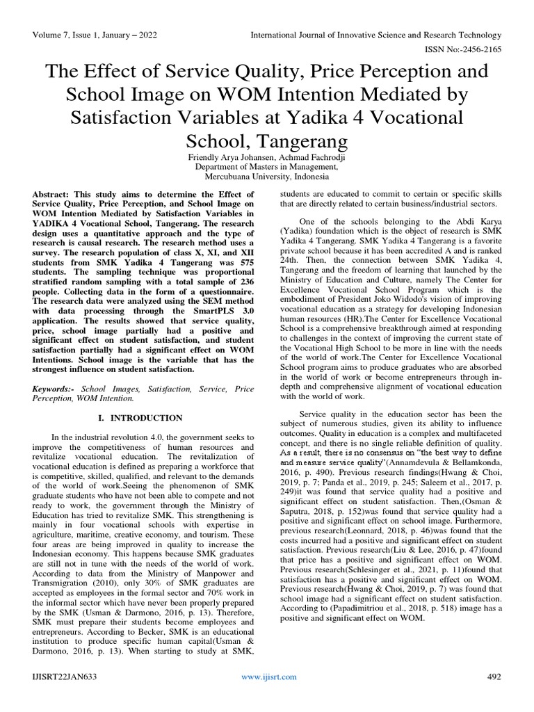 The Effect of Service Quality, Price Perception and School Image On WOM ...