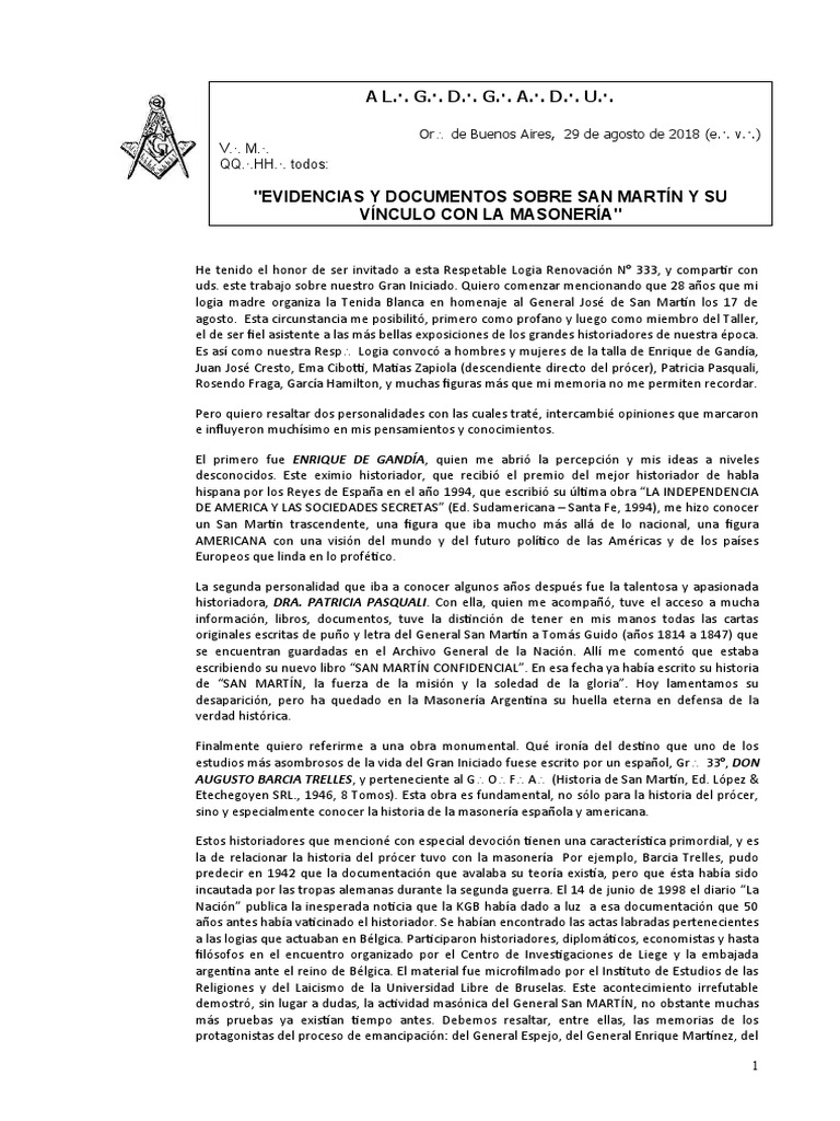 San Martín y la Masonería | PDF | Perú