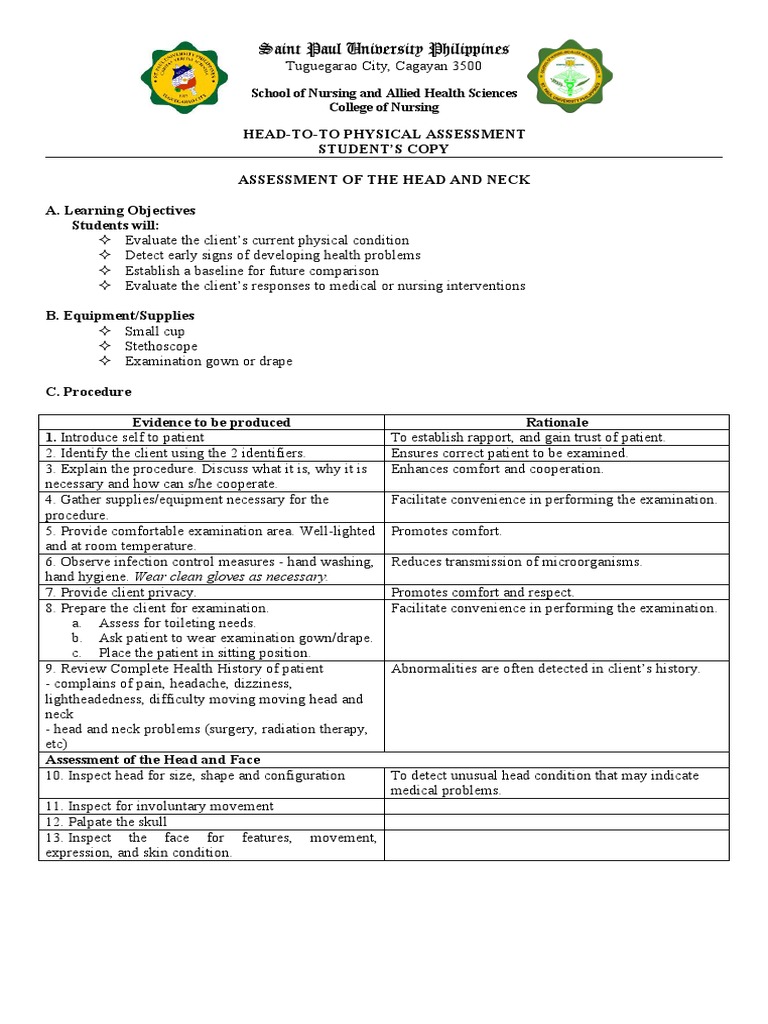 Assessment of Head and Neck - Student Guide | PDF | Neck | Medical ...