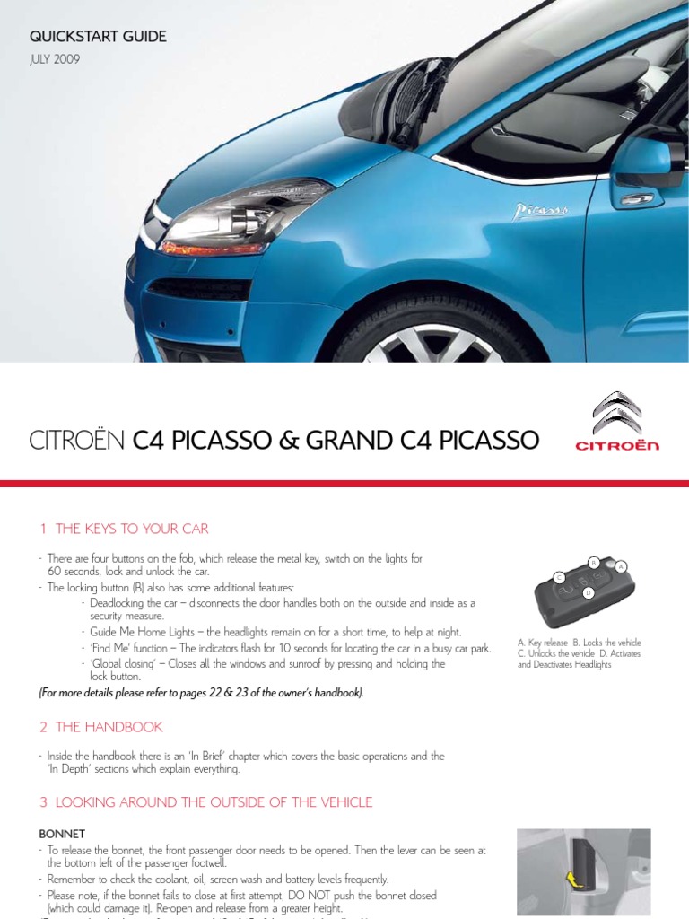Citroen C4 Grand Picasso Quick Start Guide | Manual Transmission |  Automatic Transmission