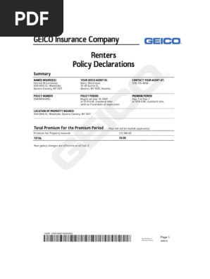 Insurance Declaration Page