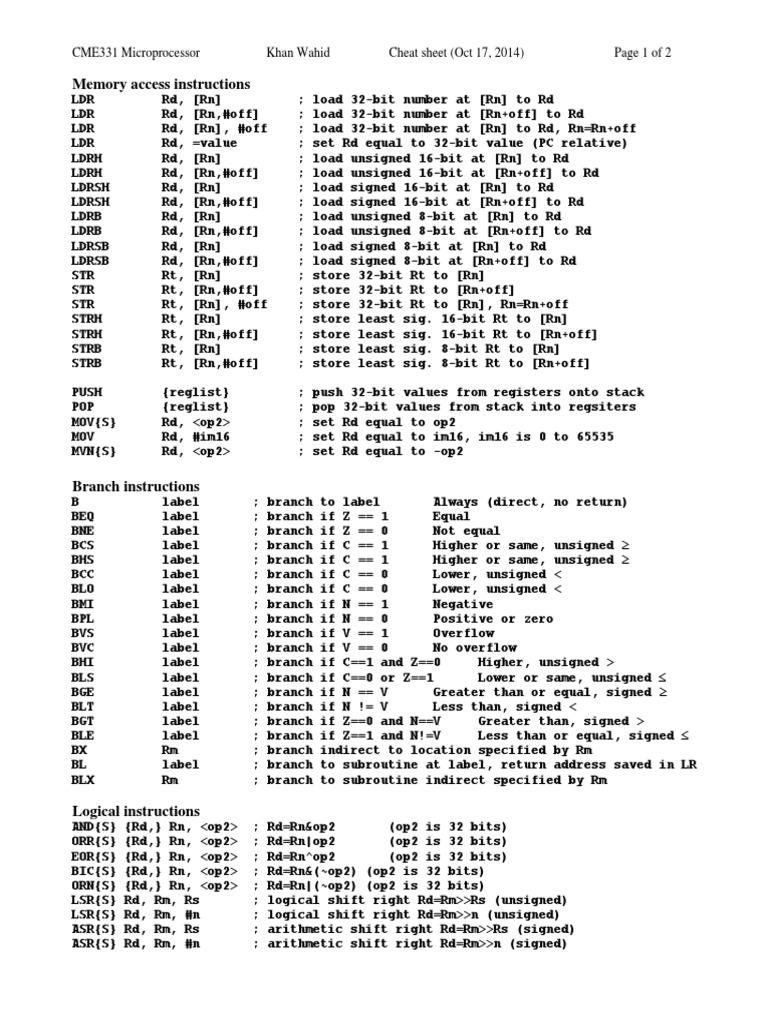 Memory Access Instructions: CME331 Microprocessor Khan Wahid Cheat ...