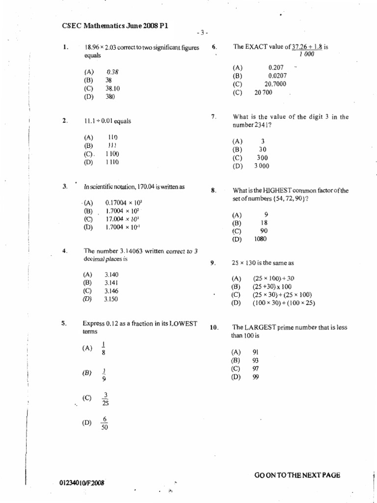 Math Exam Practice Questions | PDF | Significant Figures | Area
