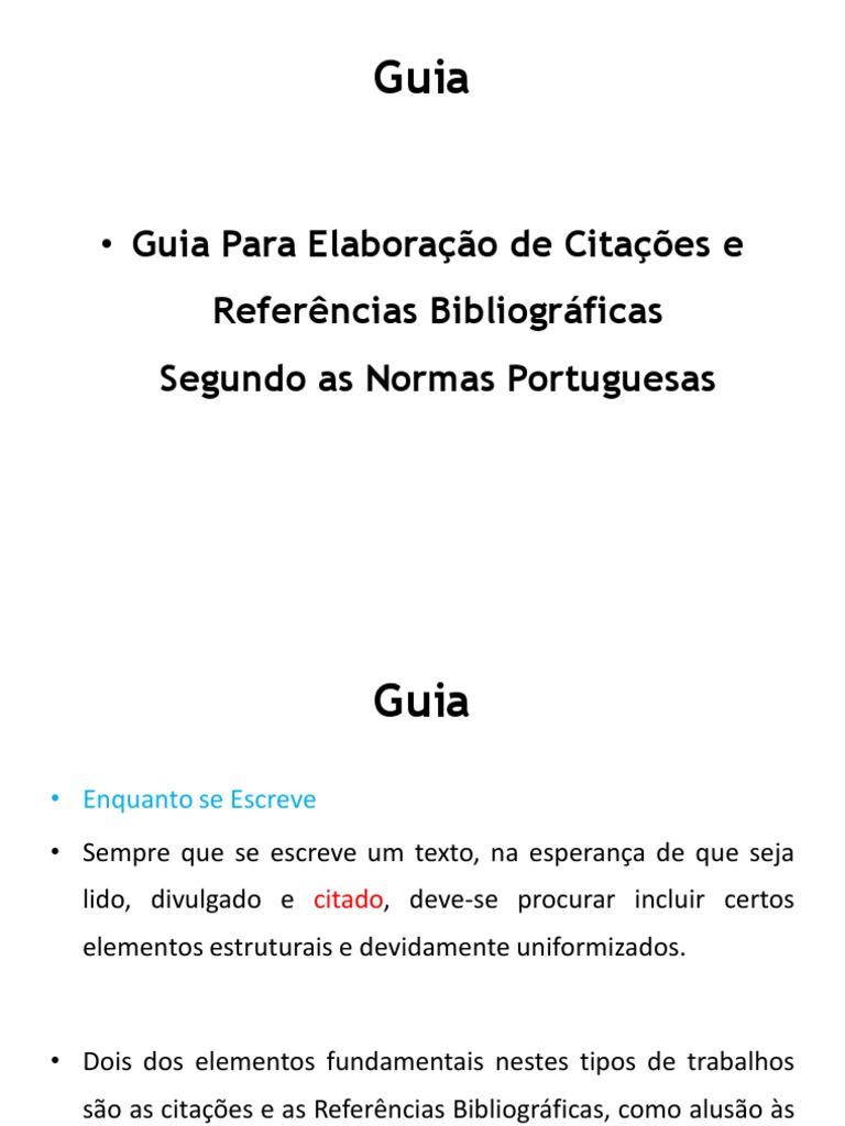 Guia Elaboracao Referencias Bibliograficas Normas | PDF | Citação ...