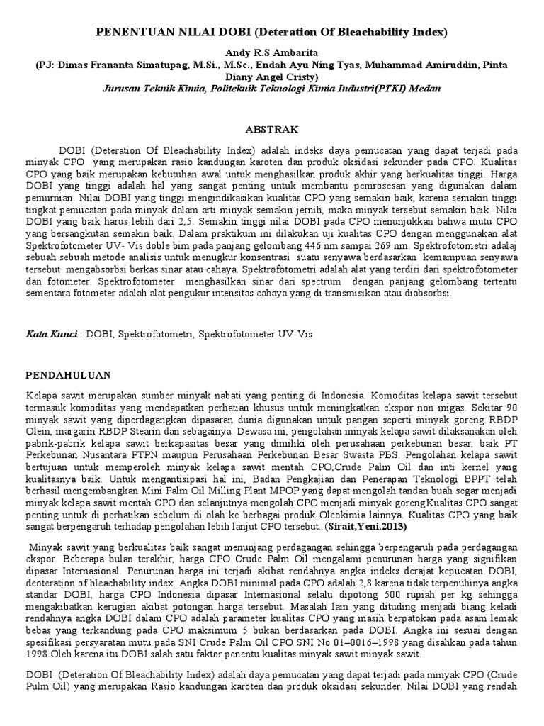 Analisis Nilai DOBI pada CPO | PDF