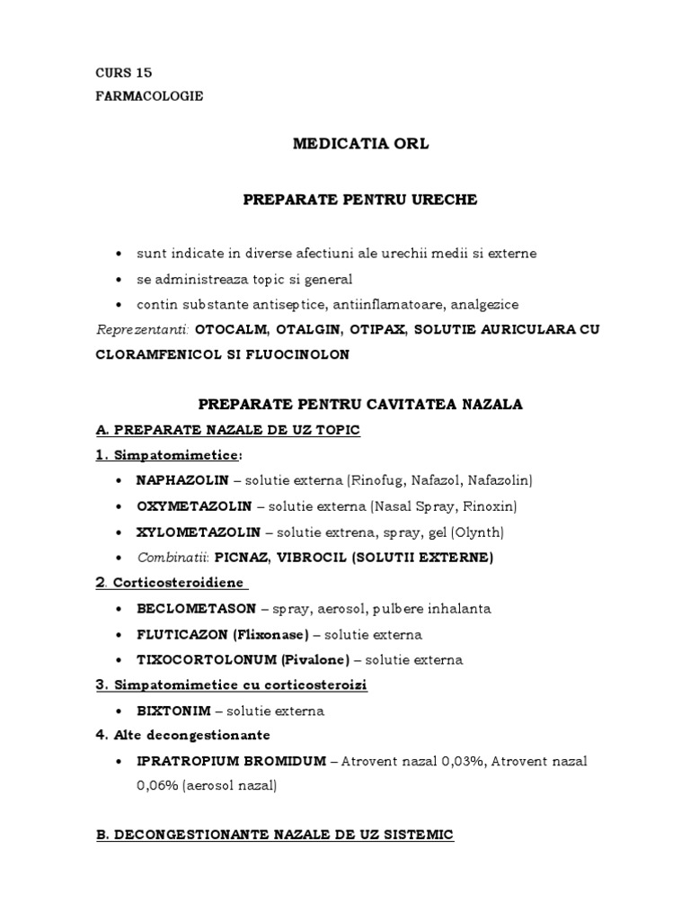 Medicamente pentru Afecțiuni ORL și Dermatologice | PDF | Pharmacy ...