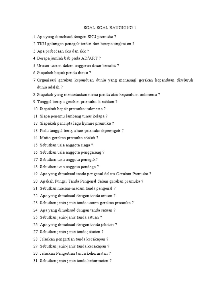 Soal dan Jawaban Rangking 1 Pramuka | PDF | Karier & Perkembangan