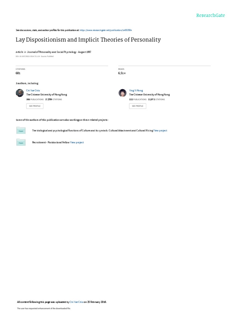 0.lay Dispositionism and Implicit Theories of Personality | PDF ...