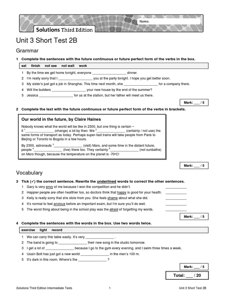 Unit 3 Short Test 2B Solutions | PDF | Linguistics