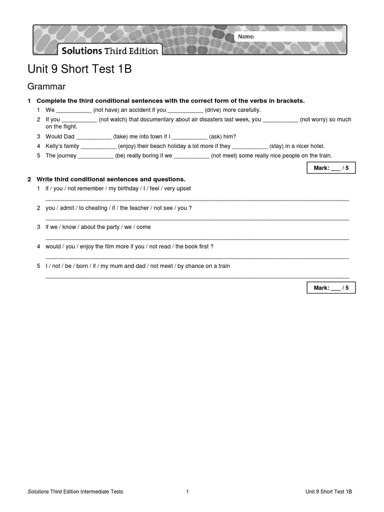 Unit 9 Intermediate Test: Third Conditional | PDF | Linguistic ...