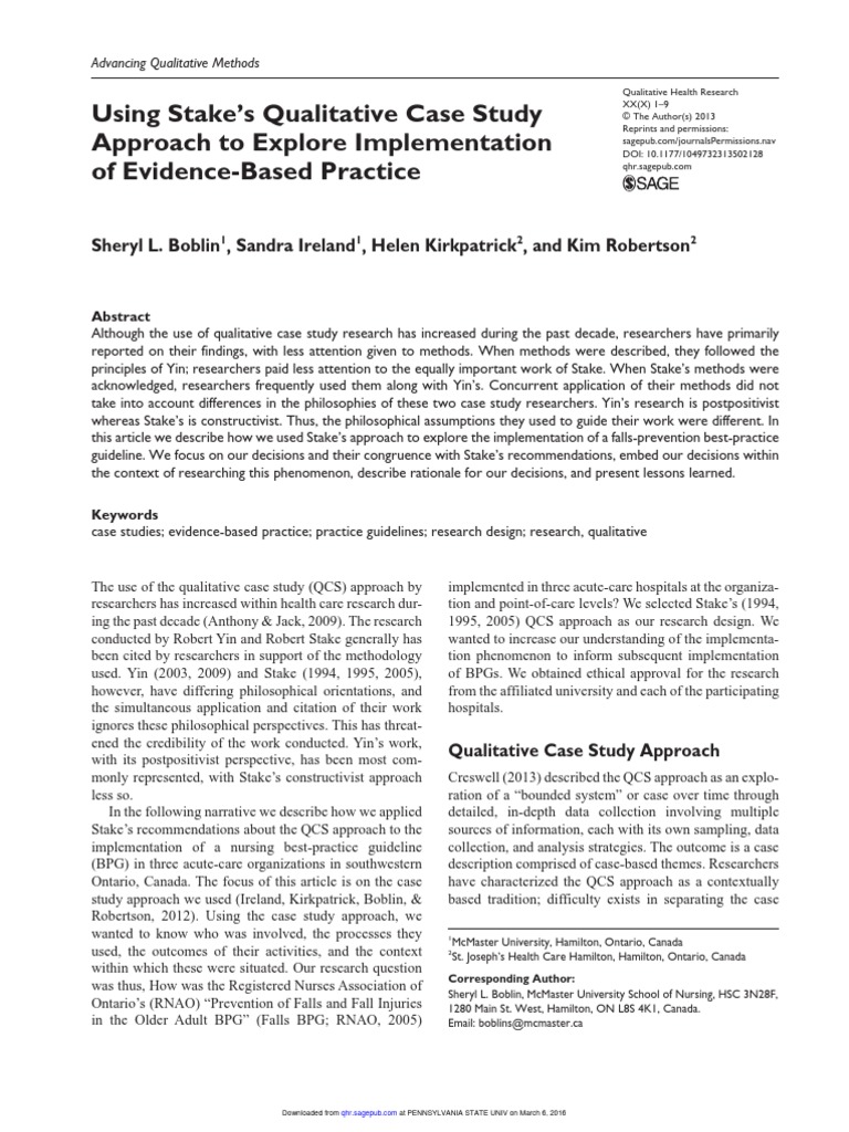 Using Stake's Qualitative Case Study Approach To Explore Implementation