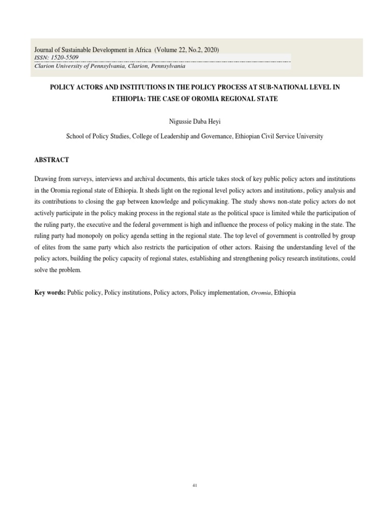 Oromia Regional Policy Actors and Institutions | PDF | Qualitative ...