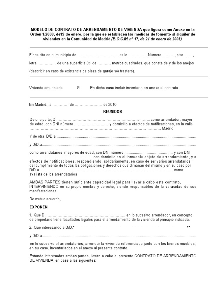 Modelo de Contrato de Arrendamiento de Vivienda Renting