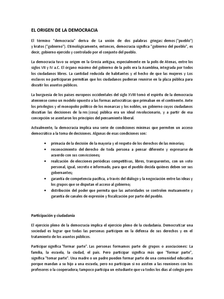 El Origen de La Democracia | PDF | Democracia | Ideologías políticas